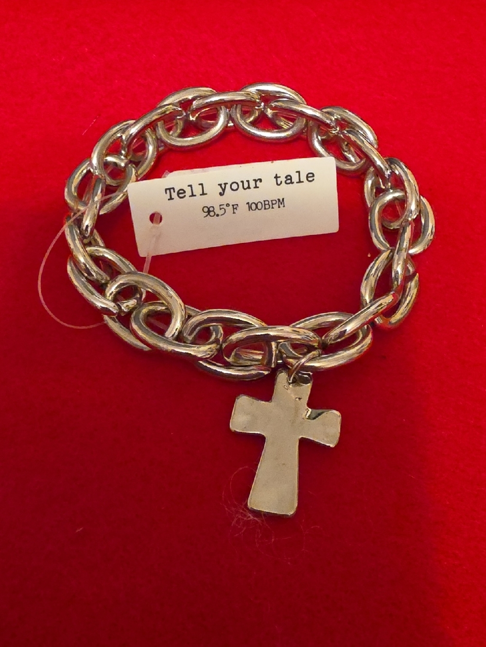 Chunky Silver Link Stretch Bracelet with Cross Charm